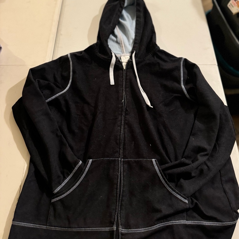 Active Wear Classic Full Zip Fleece Hoodie Navy Blue Waffle Lined Hood